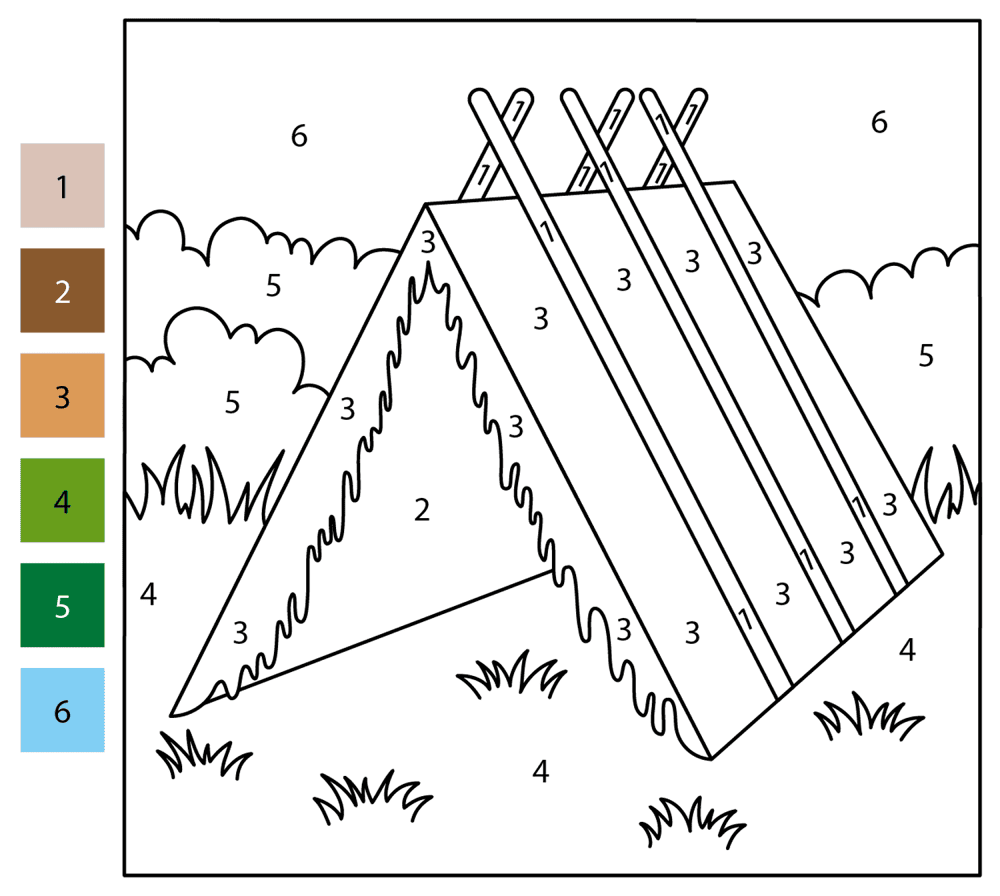 Hut Of Branches Color By Number Coloring Page Md Coloring Page — Free Printable — free printable coloring page